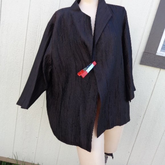 Fab Brown Textured Eileen Fisher Woman Silk Blend Open Jacket 2xl - Picture 10 of 16